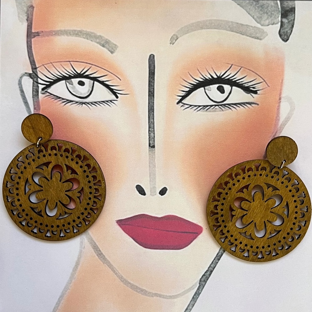 VIOLA Bohemian Wooden Brown Post Earrings